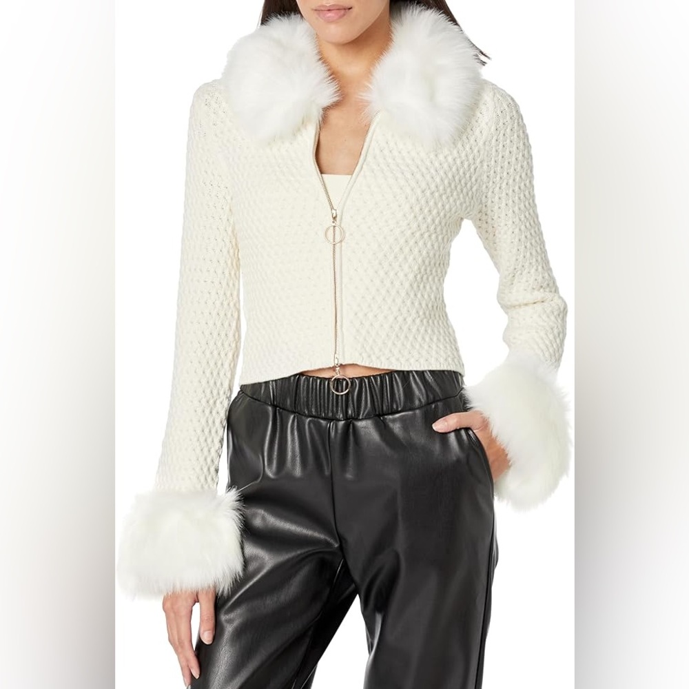 Show Me Your MuMu White Faux Fur Trim Jacket